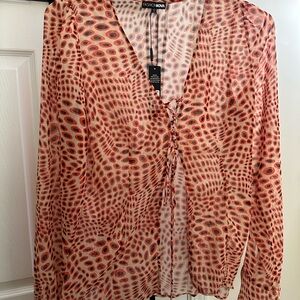 Fashion Nova Women's Red Patterned Blouse